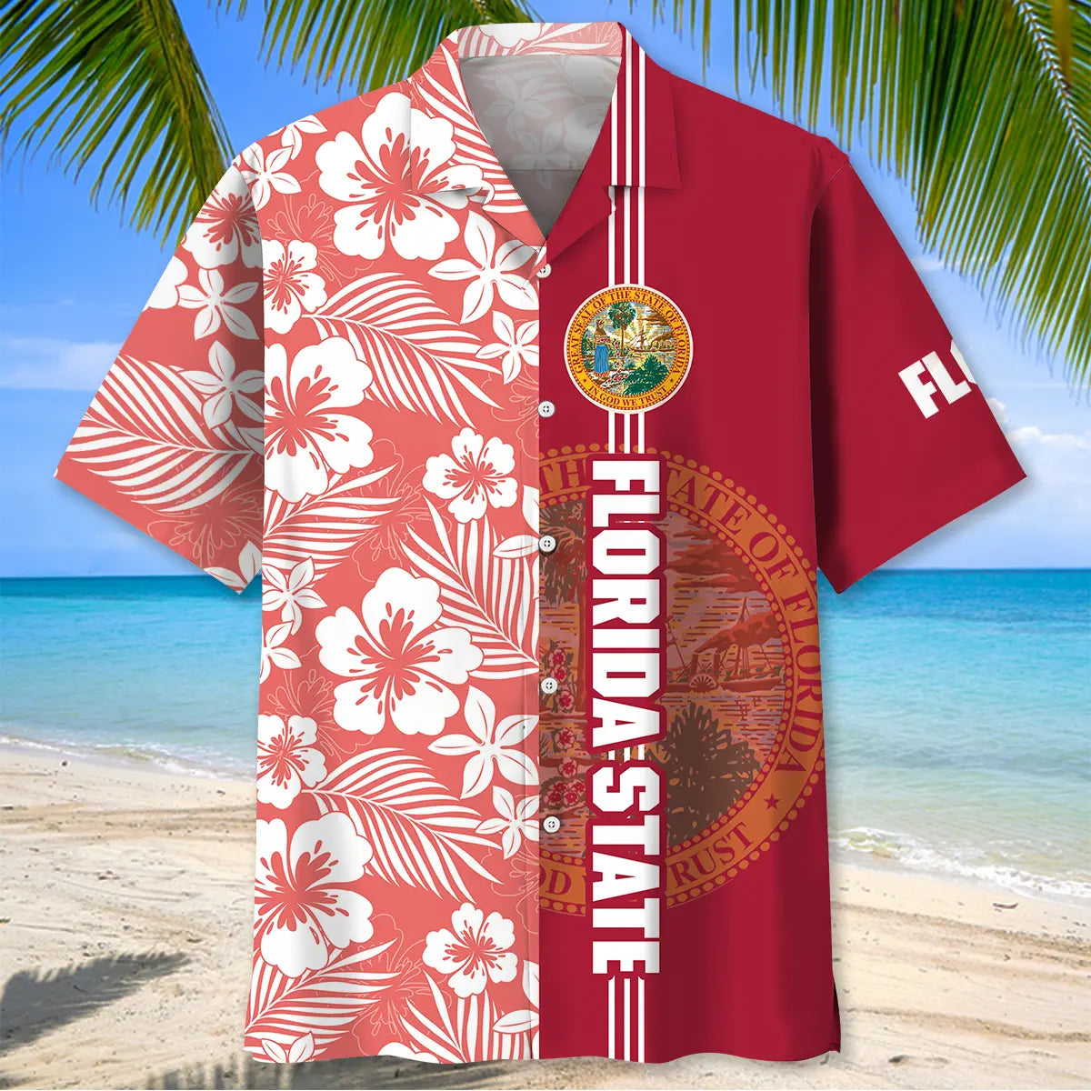 Florida Heritage Hawaiian Shirt For Summer Vacation, Beach Travel, And Casual Wear