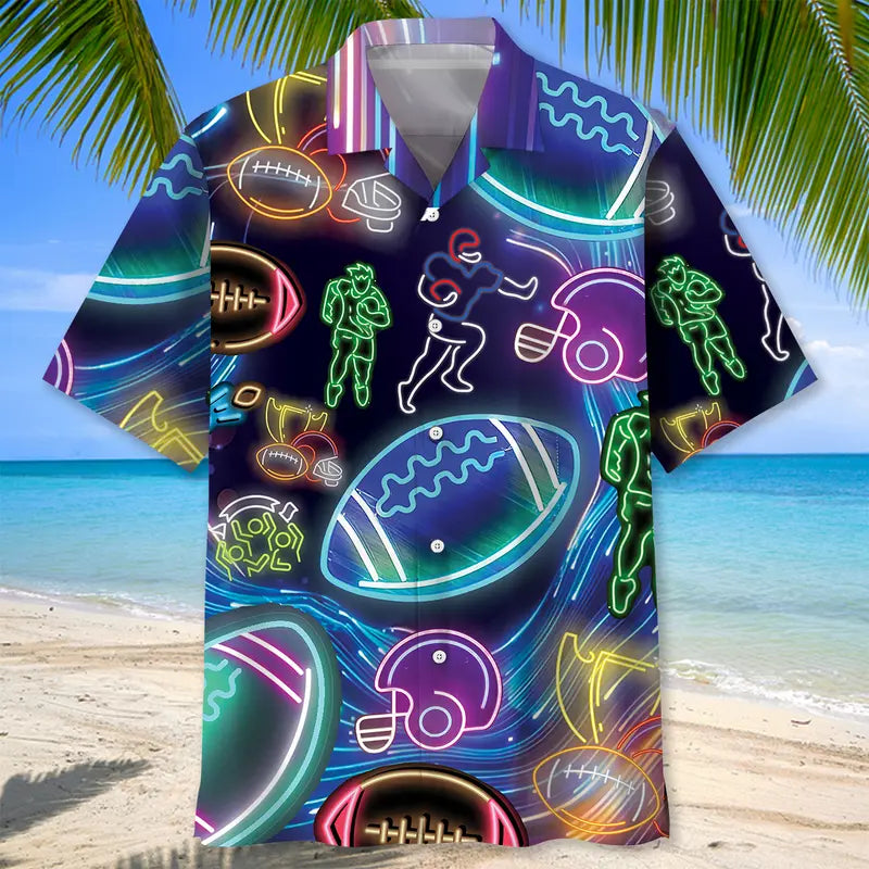 Neon Football Hawaiian Shirt For Resort Trips, Coastal Parties, And Warm Weather Style