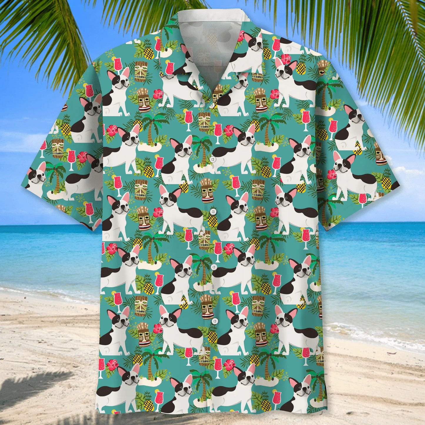 French Bulldog Beach Hawaiian Shirt For Tropical Holidays, Outdoor Gatherings, And Everyday Comfort