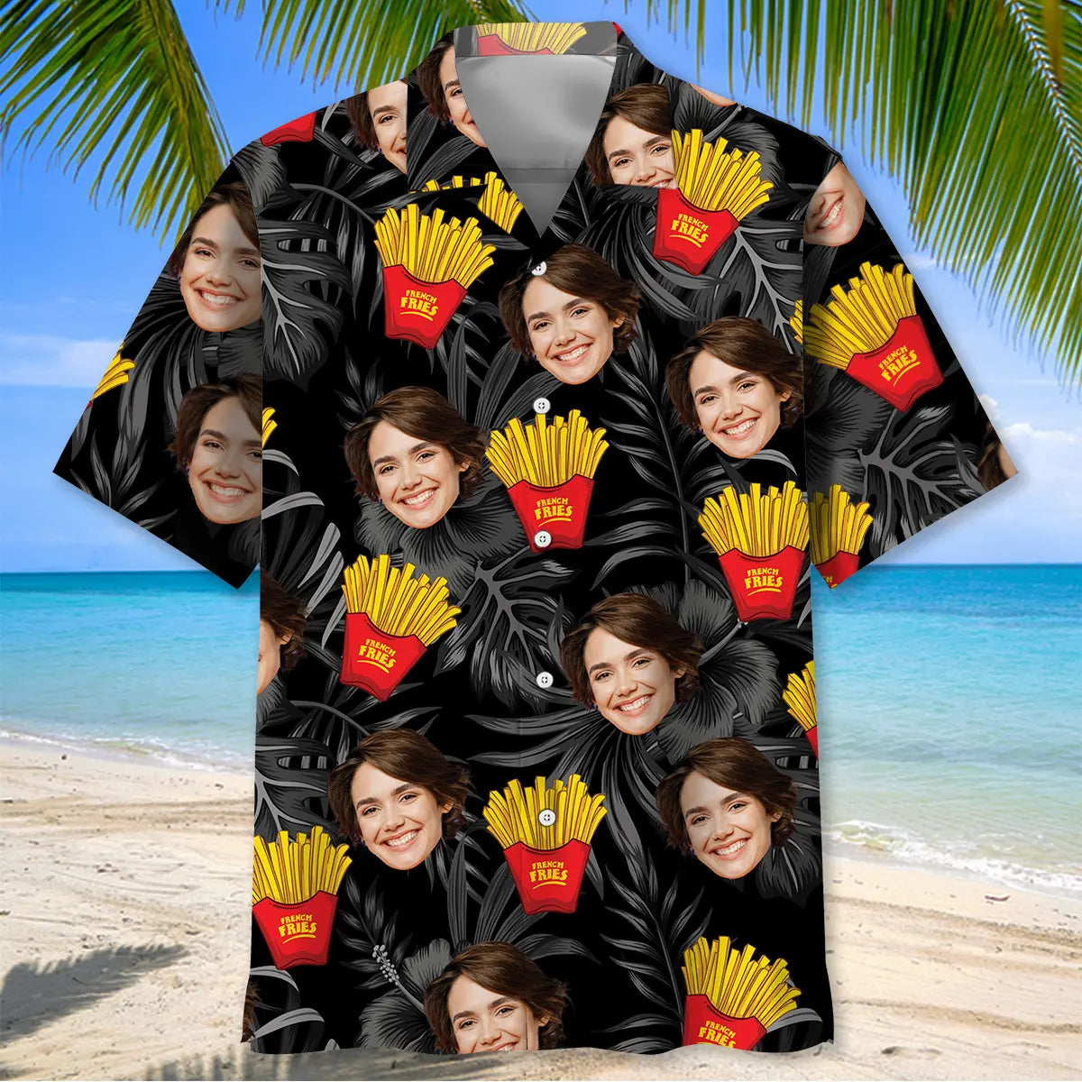 French Fries Wife Personalized Photo Face Hawaiian Shirt For Coastal Travel, Casual Events, And Comfortable Summer Wear