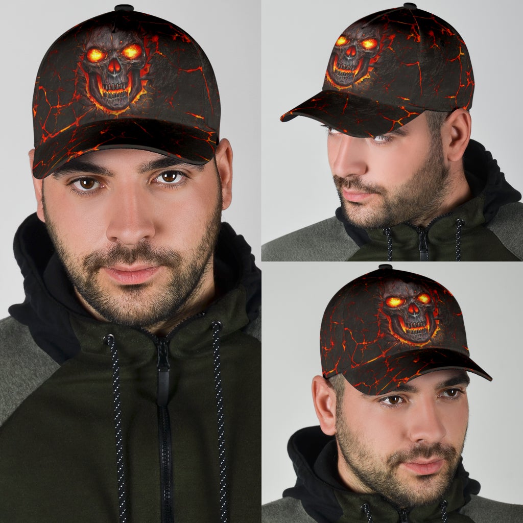 Skull Lava Fire Effect Design Classic Cap For Travel Holidays Parties And Relaxed Casual Styling