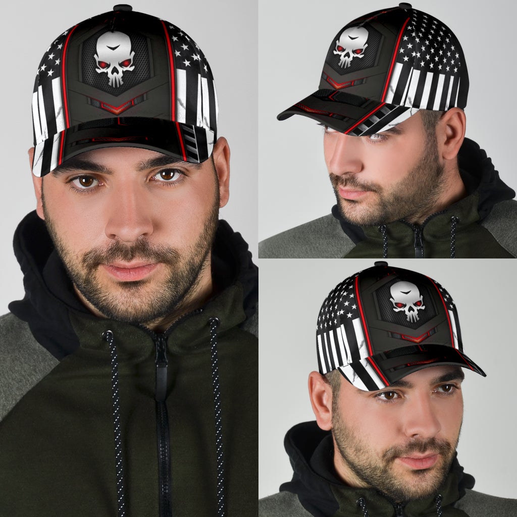 Skull Red Flag Carbon American Classic Cap For Vacation Style Outdoor Activities And Daily Comfort