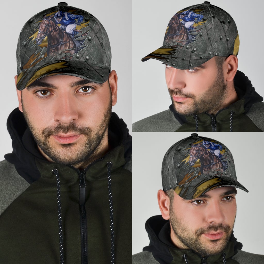 Horse Racing Crack Pattern Classic Cap For Outdoor Events Beach Travel And Relaxed Daily Style