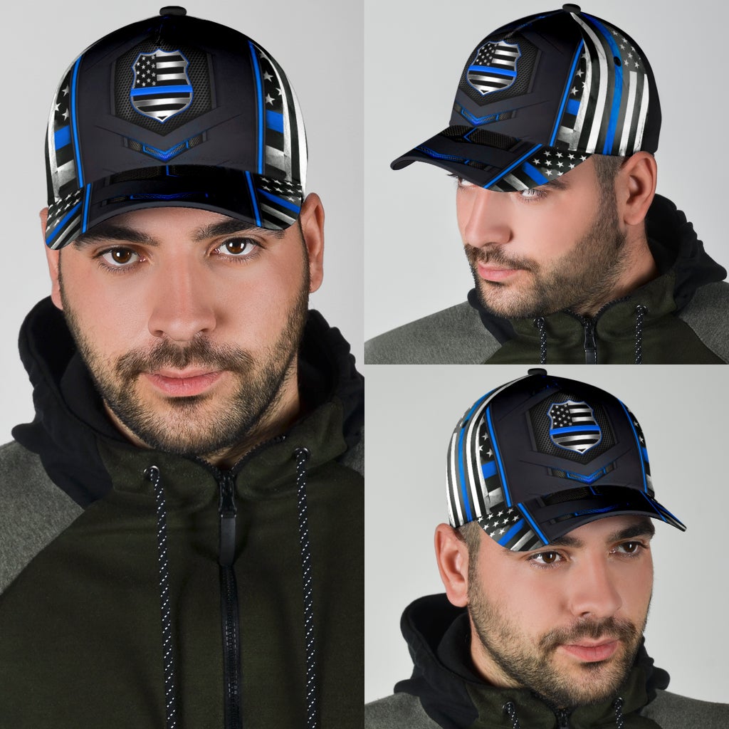 Police Blue Flag Carbon Pattern Classic Cap For Beach Vacations Outdoor Trips And Everyday Comfort