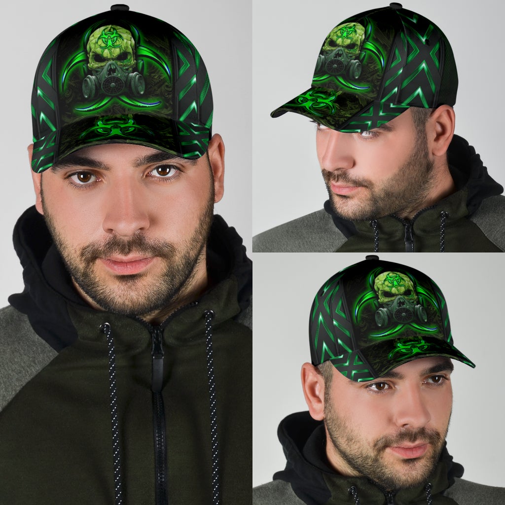 Skull Biohazard Mask Green Classic Cap For Outdoor Events Beach Travel And Relaxed Daily Style