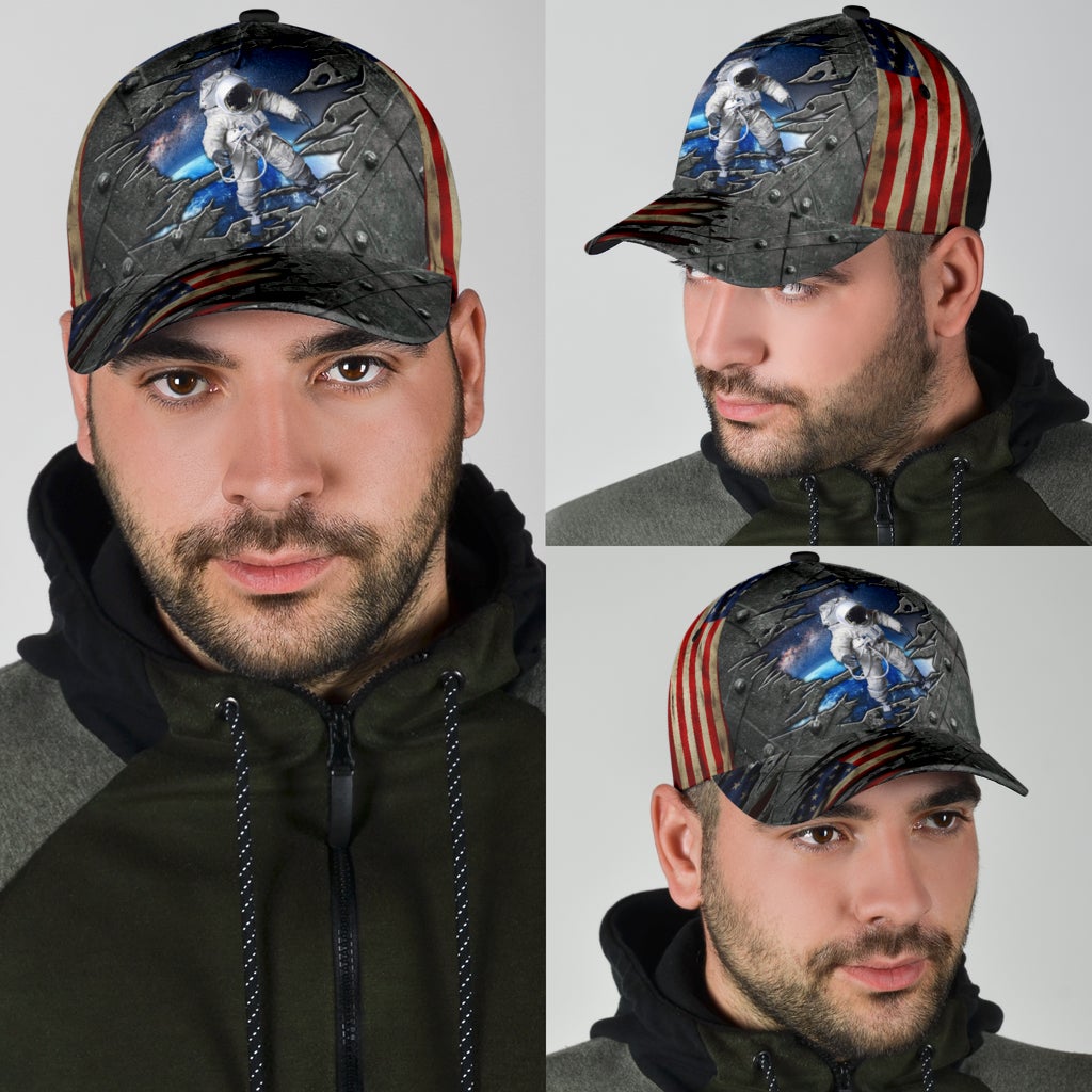 Astronaut American Flag Crack Classic Cap For Festivals Travel Adventures And Casual Gift Giving