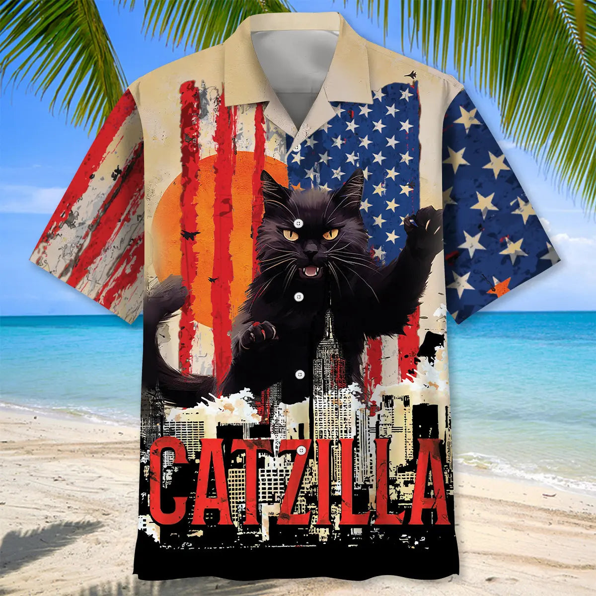 American Funny Black Cat Hawaiian Shirt For Summer Celebrations, Resort Days, And Relaxed Everyday Wear