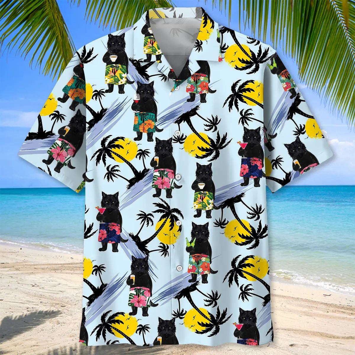 Funny Angry Black Cat Hawaiian Shirt For Tropical Holidays, Outdoor Gatherings, And Everyday Comfort