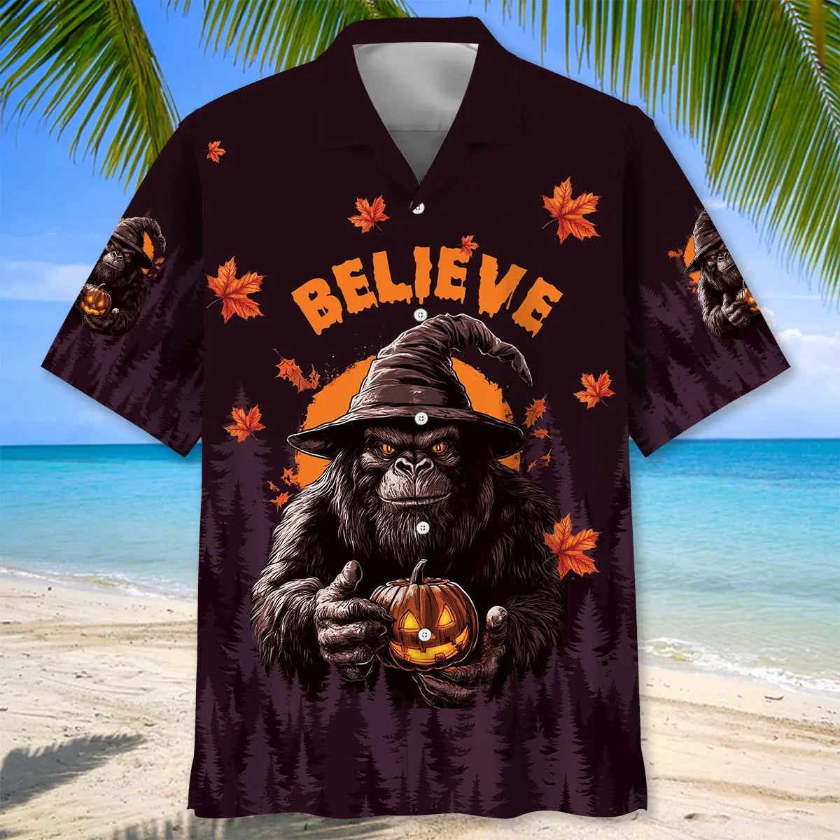 Halloween Funny Bigfoot Hawaiian Shirt For Tropical Holidays, Outdoor Gatherings, And Everyday Comfort