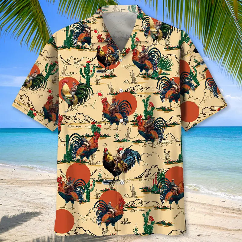 Funny Cowboy Riding Rooster Hawaiian Shirt For Coastal Festival And Thoughtful Gifting