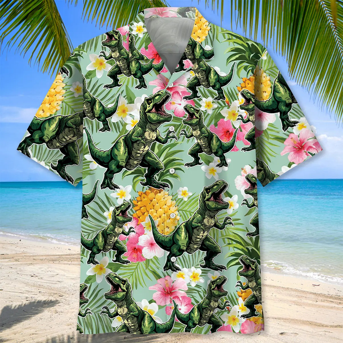 Funny Dinosaur Pineapple Hawaiian Shirt For Resort Holiday, Island Getaway, And Daily Summer Wear