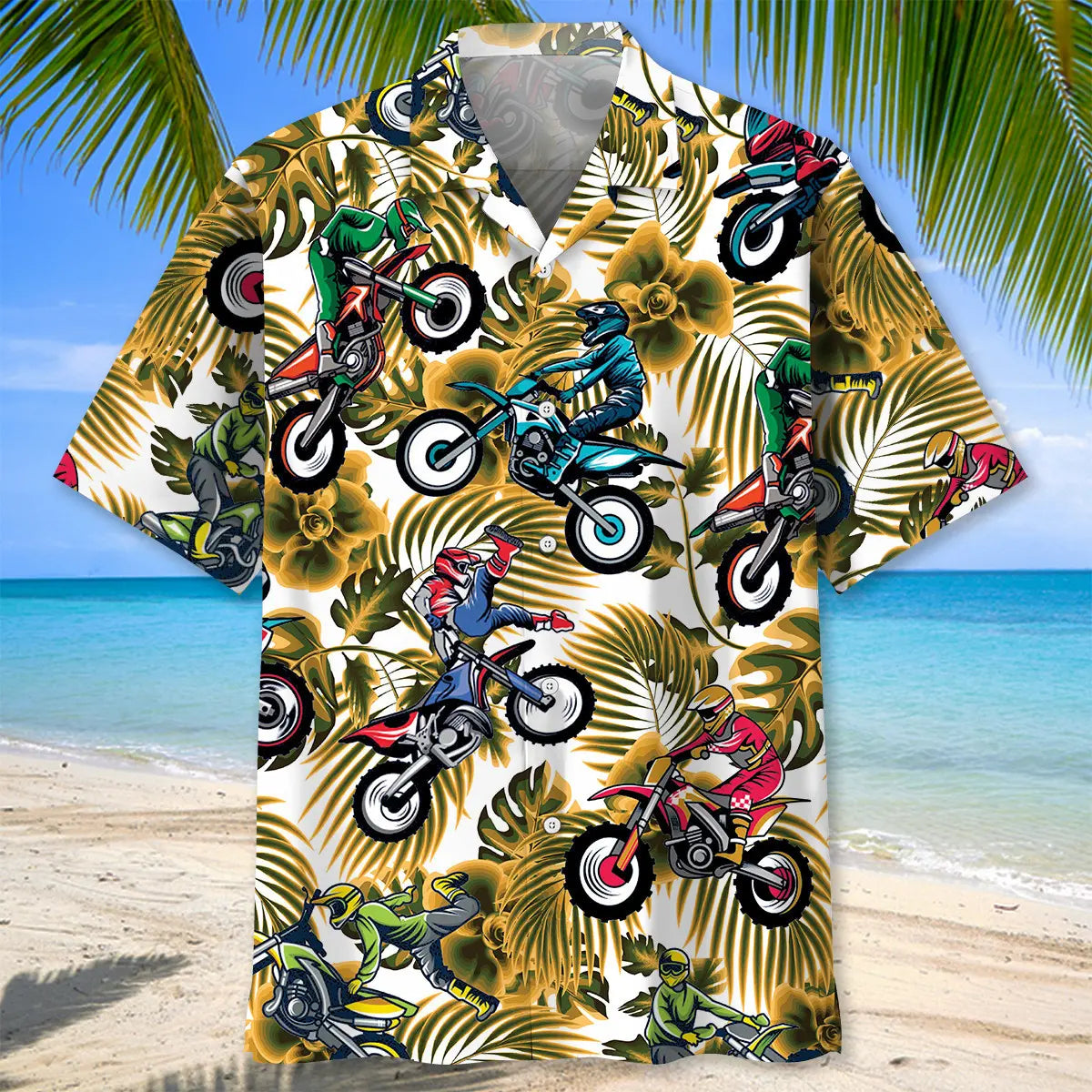 Funny Dirt Bike Racing Yellow Hawaiian Shirt For Tropical Holiday And Casual Outdoor Style