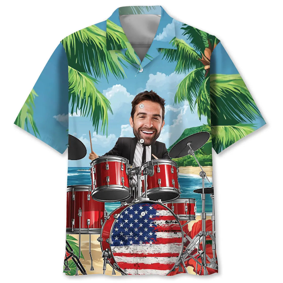 Funny Drum Beach Personalized Photo Hawaiian Shirt For Creative Performers, Coastal Trips, And Casual Everyday Wear