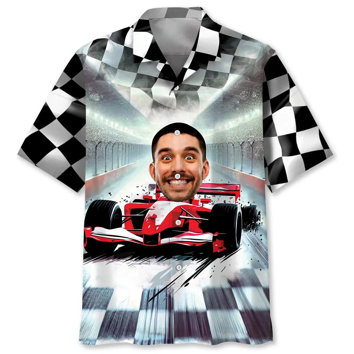 Funny Open Wheel Racing Car Personalized Photo Hawaiian Shirt For Summer Vacation, Beach Travel, And Casual Wear