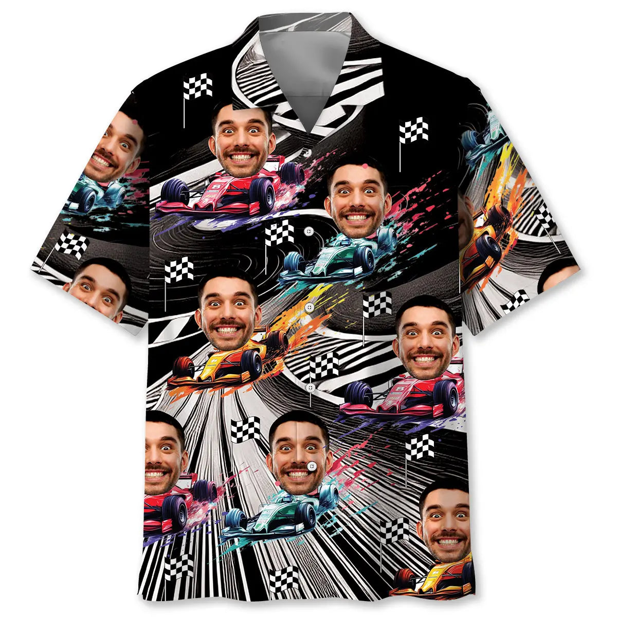 Funny Open Wheel Racing Car Race Track Personalized Hawaiian Shirt For Summer Vacation, Beach Travel, And Casual Wear