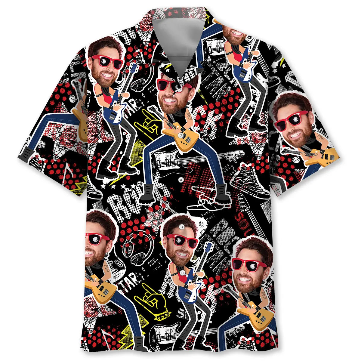 Funny Guitar Rock Personalized Photo Hawaiian Shirt For Creative Performers, Coastal Trips, And Casual Everyday Wear