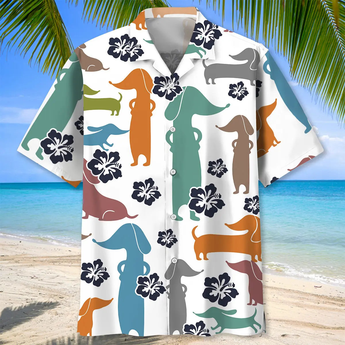 Funny Hibiscus Dachshund Hawaiian Shirt For Coastal Getaways, Outdoor Gatherings, And Thoughtful Gift Giving