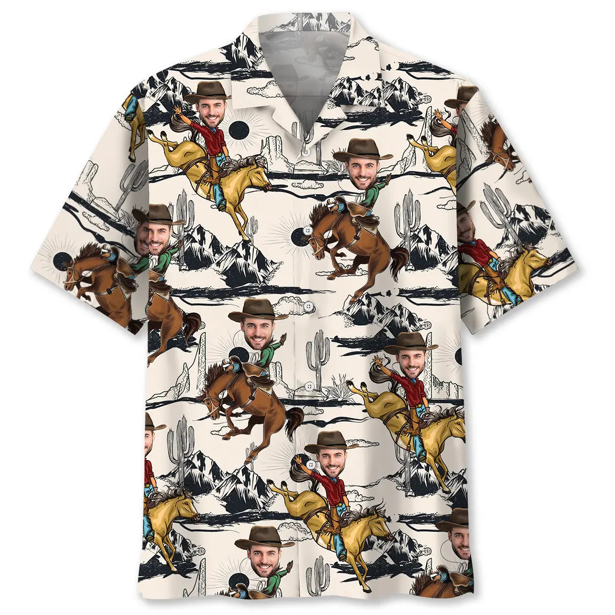 Funny Horse Rodeo Personalized Photo Hawaiian Shirt For Island Vacations, Weekend Events, And Relaxed Everyday Outfits