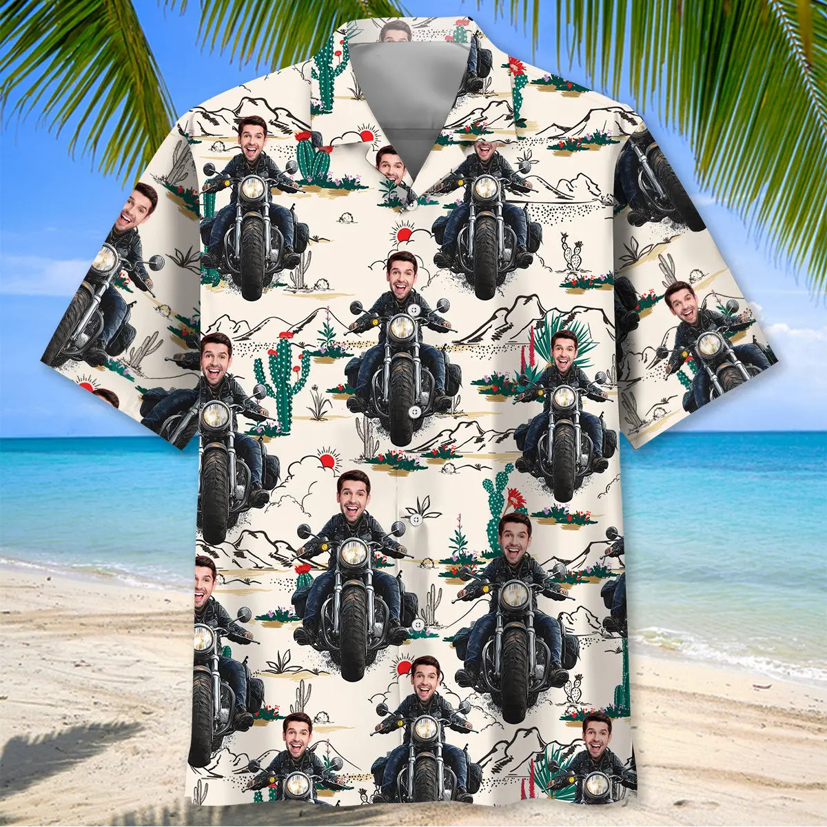 Funny Motorcycle Desert Personalized Photo Face Hawaiian Shirt For Resort Trips, Coastal Parties, And Warm Weather Style