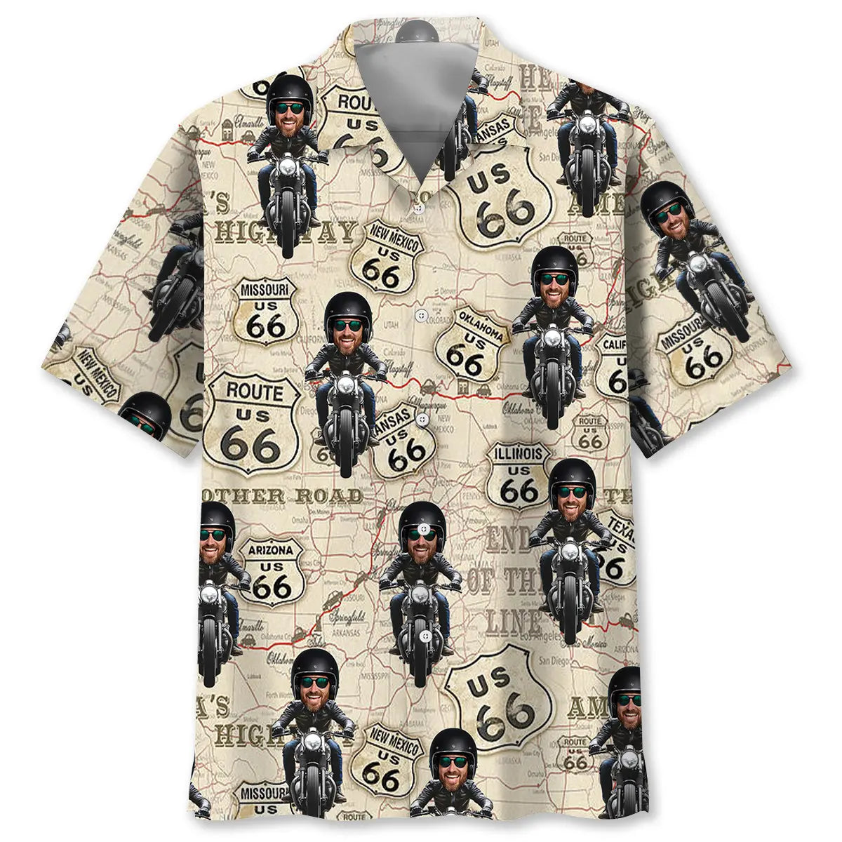 Funny Motorcycle Route Personalized Photo Face Hawaiian Shirt For Summer Vacation, Beach Travel, And Casual Wear