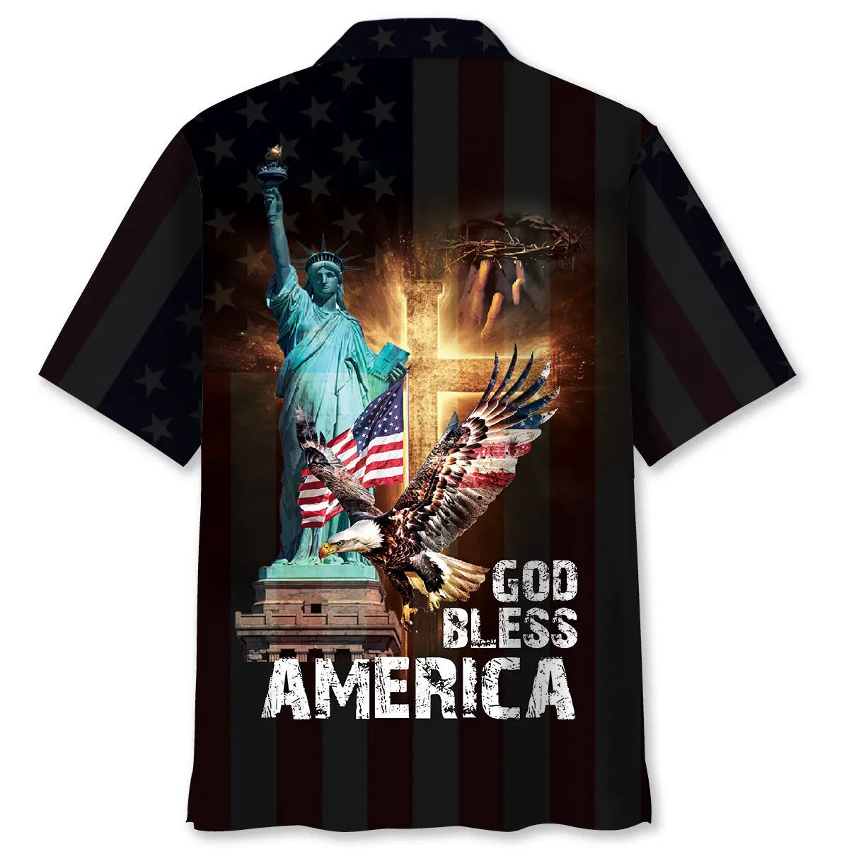Patriotic Faith Black Hawaiian Shirt For Coastal Travel, Casual Events, And Comfortable Summer Wear