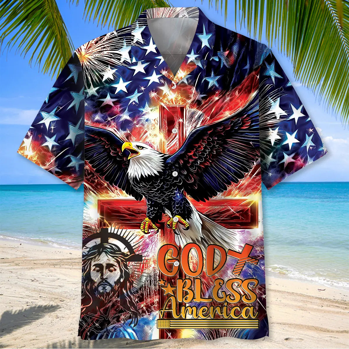 Patriotic Faith Hawaiian Shirt For Patriotic Events, Summer Travel, And Casual Outdoor Wear