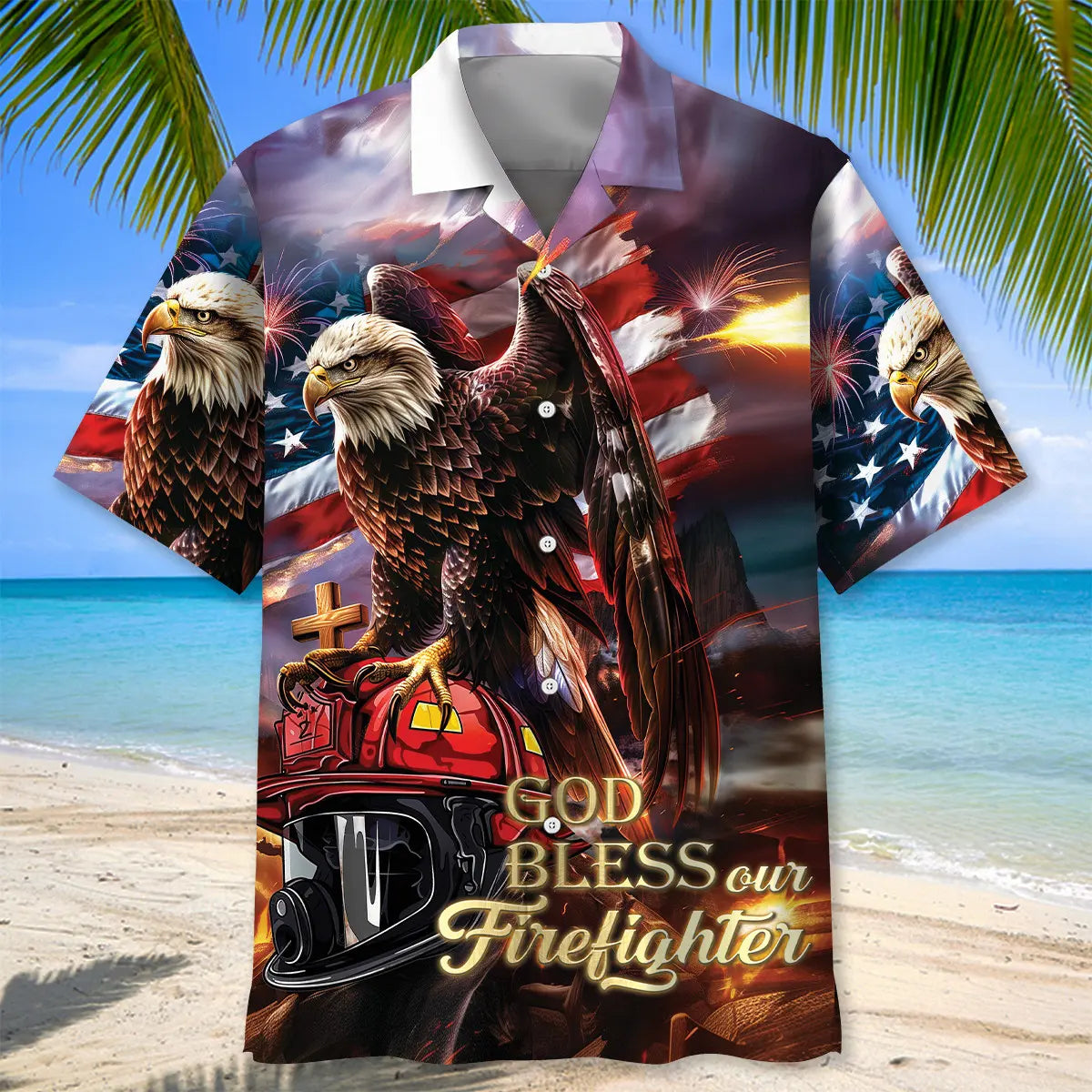 Firefighter Faith Tribute Hawaiian Shirt For Resort Trips, Coastal Parties, And Warm Weather Style