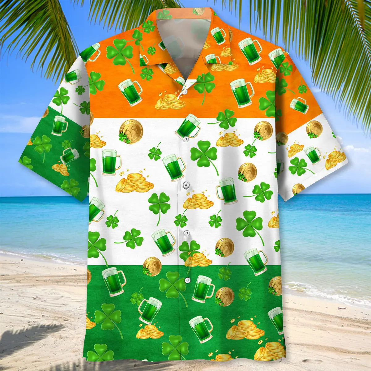 Gold Beer Irish Saint Patrick's Day Hawaiian Shirt For Christmas Gatherings, Resort Trips, And Cheerful Seasonal Style