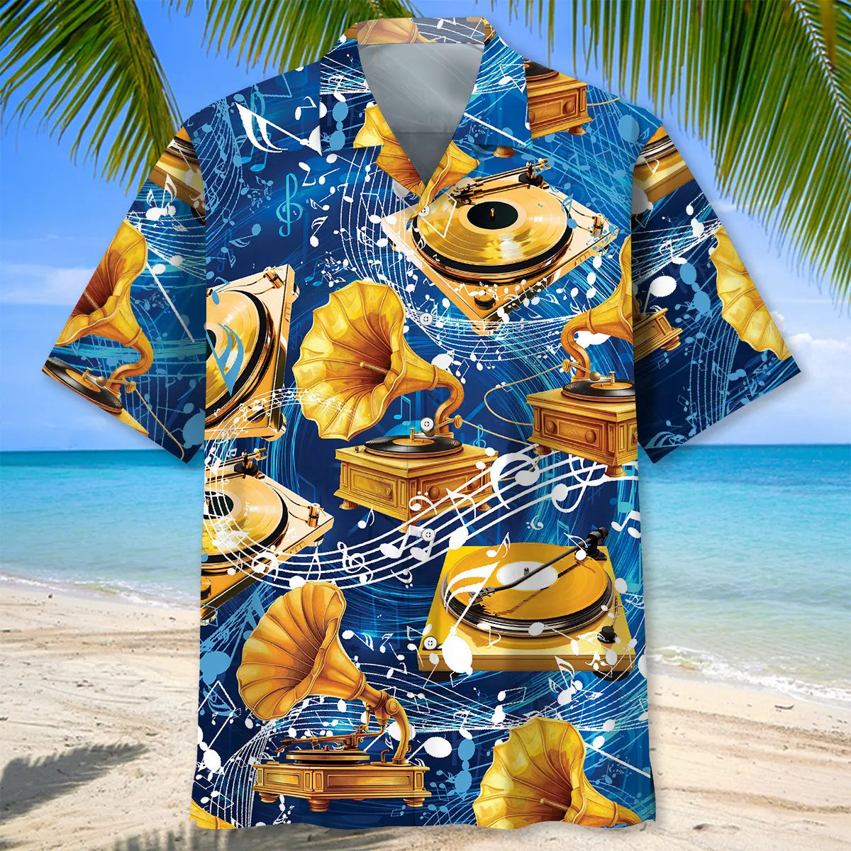 Gold Vinyl Record Hawaiian Shirt For Tropical Holidays, Outdoor Gatherings, And Everyday Comfort