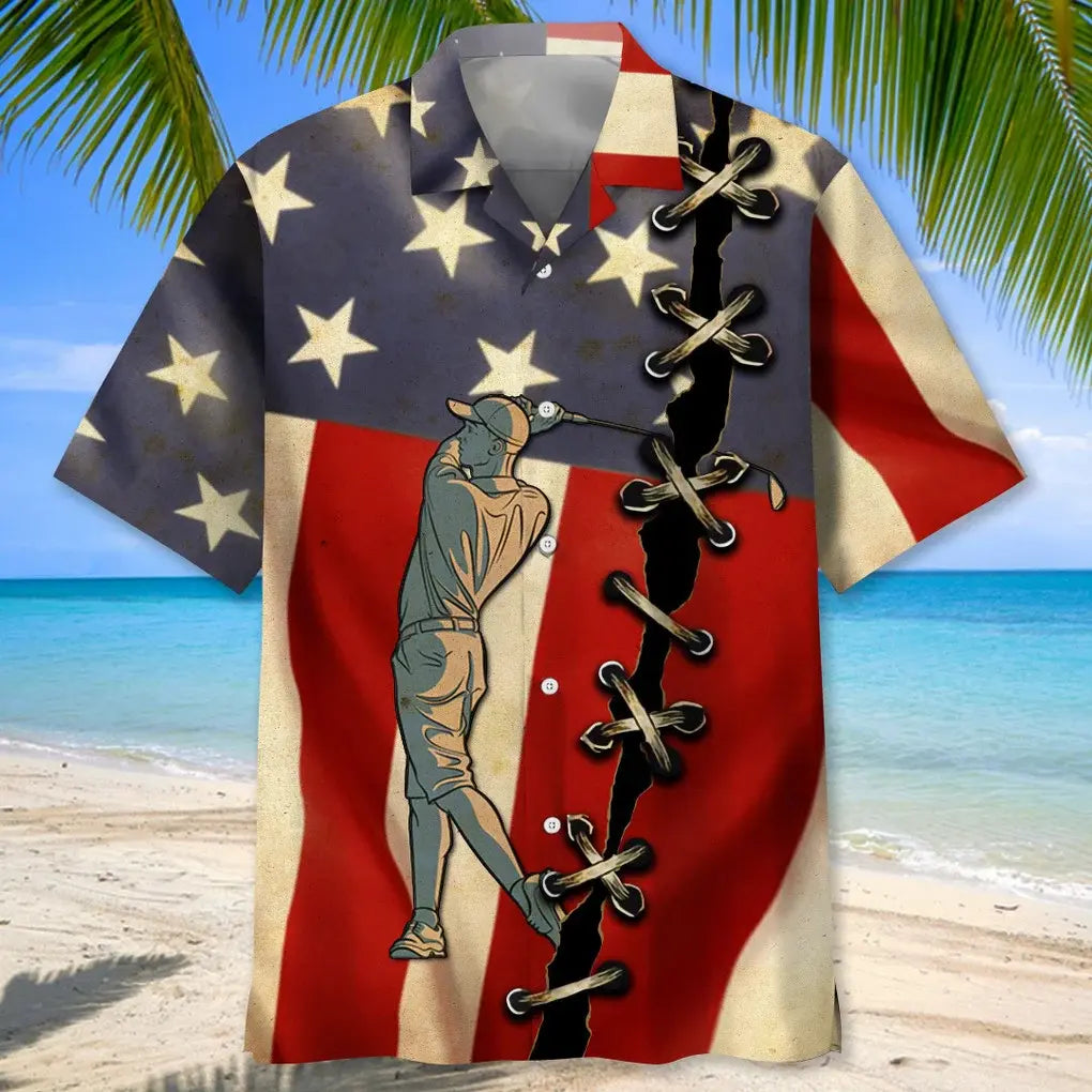 American Golf Flag Hawaiian Shirt For Heritage Inspired Events, Beach Travel, And Thoughtful Gifting