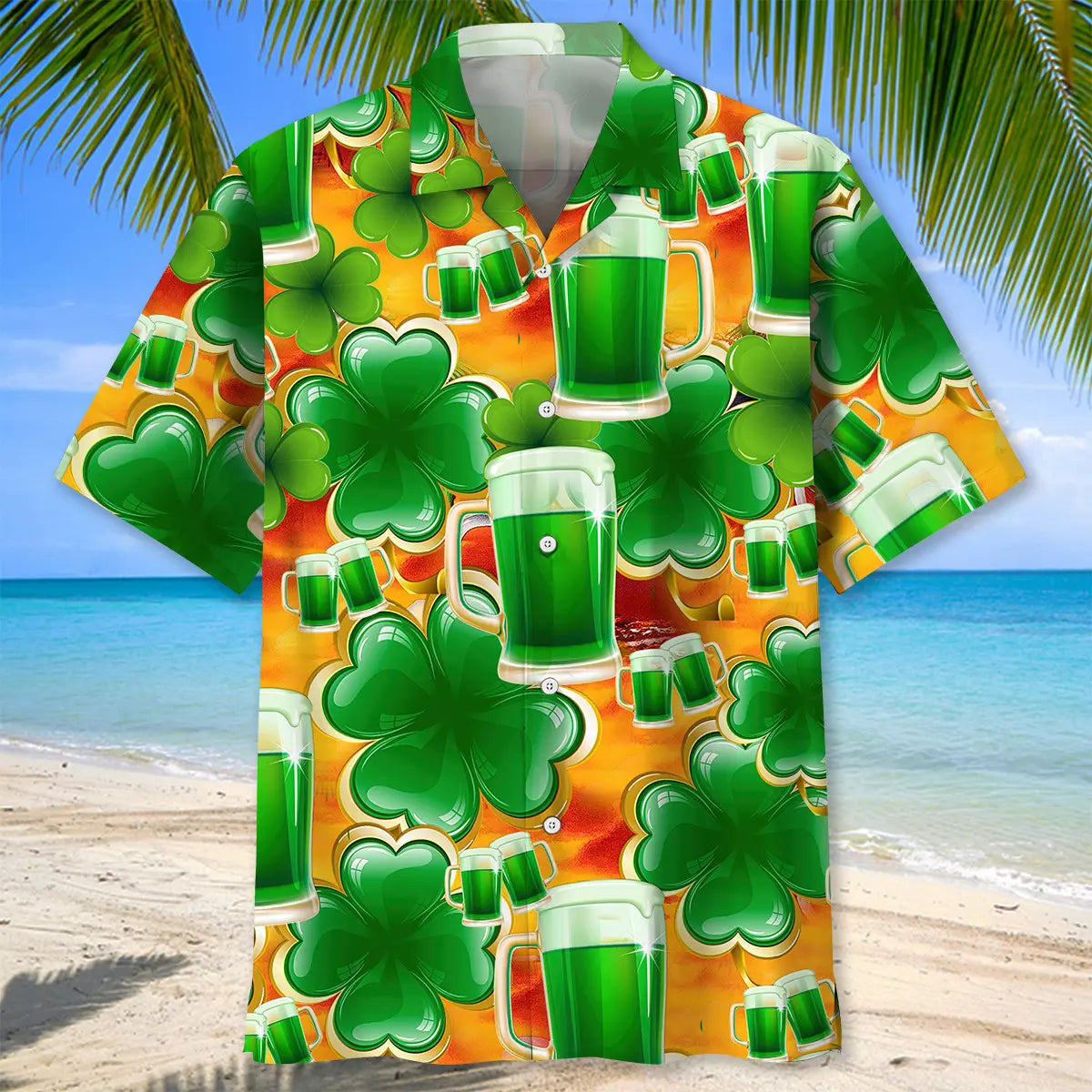 Green Beer Irish Saint Patrick's Day Hawaiian Shirt For Beach Days, Summer Outings, And Thoughtful Gift Giving