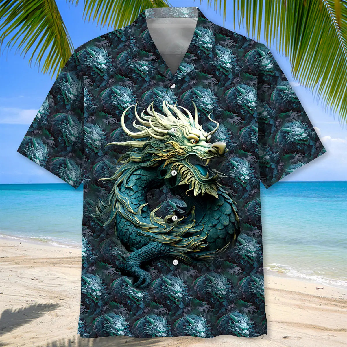 Green Leaves Chinese Dragon Hawaiian Shirt For Resort Trips, Coastal Parties, And Warm Weather Style