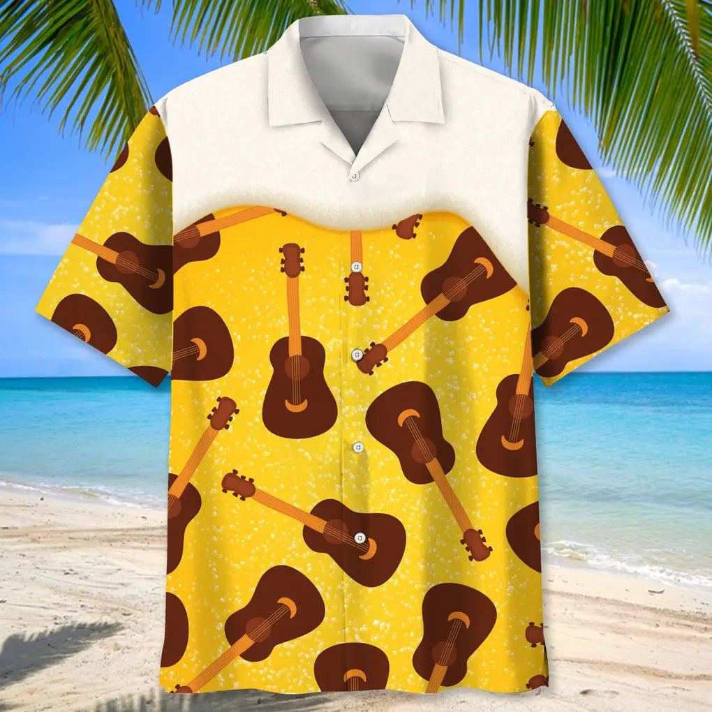 Guitar Beer Hawaiian Shirt For Concert Lovers, Tropical Holidays, And Thoughtful Gift Giving