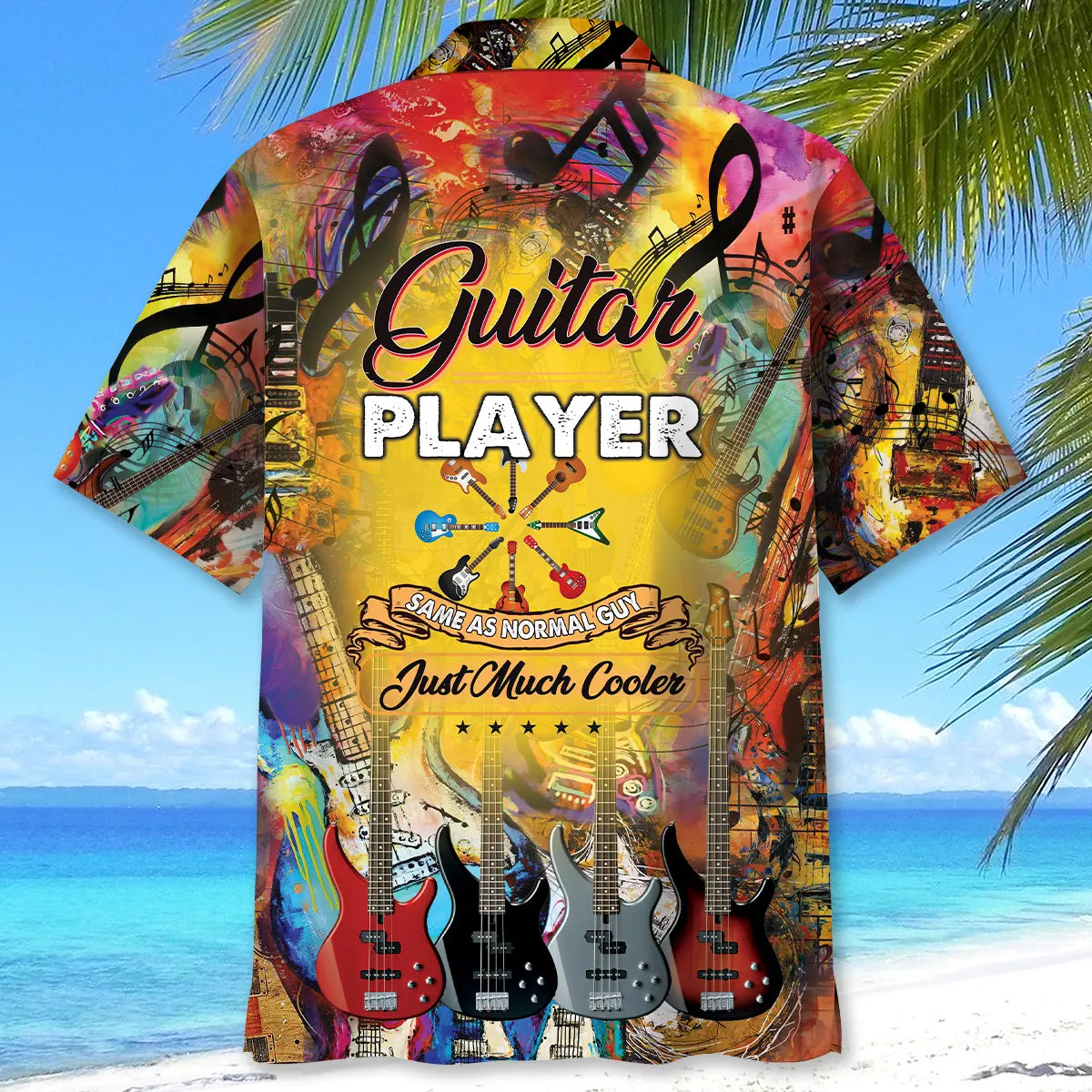 Guitar Player Normal Cooler Hawaiian Shirt For Summer Vacation, Beach Travel, And Casual Wear