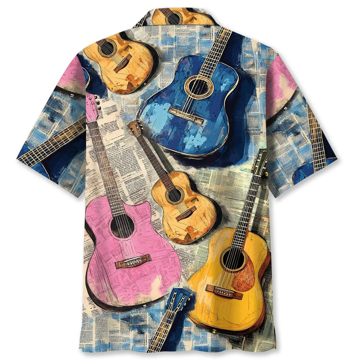 Vintage Guitar Newspaper Hawaiian Shirt For Music Fans, Resort Parties, And Warm Weather Events