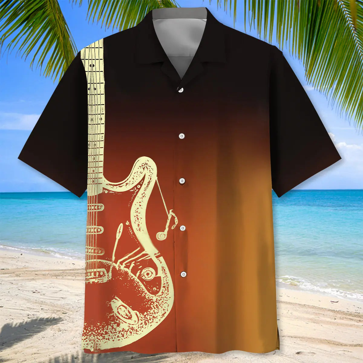 Western Vintage Guitar Hawaiian Shirt For Coastal Travel, Casual Events, And Comfortable Summer Wear