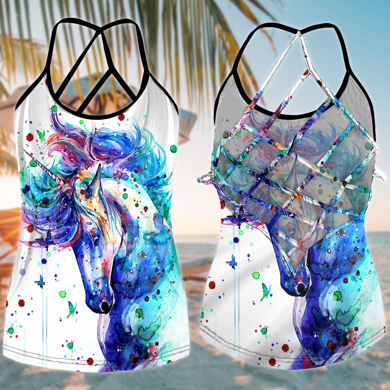 Horse Butterfly Love Hollow Tank Top For Yoga Practice And Summer Outings