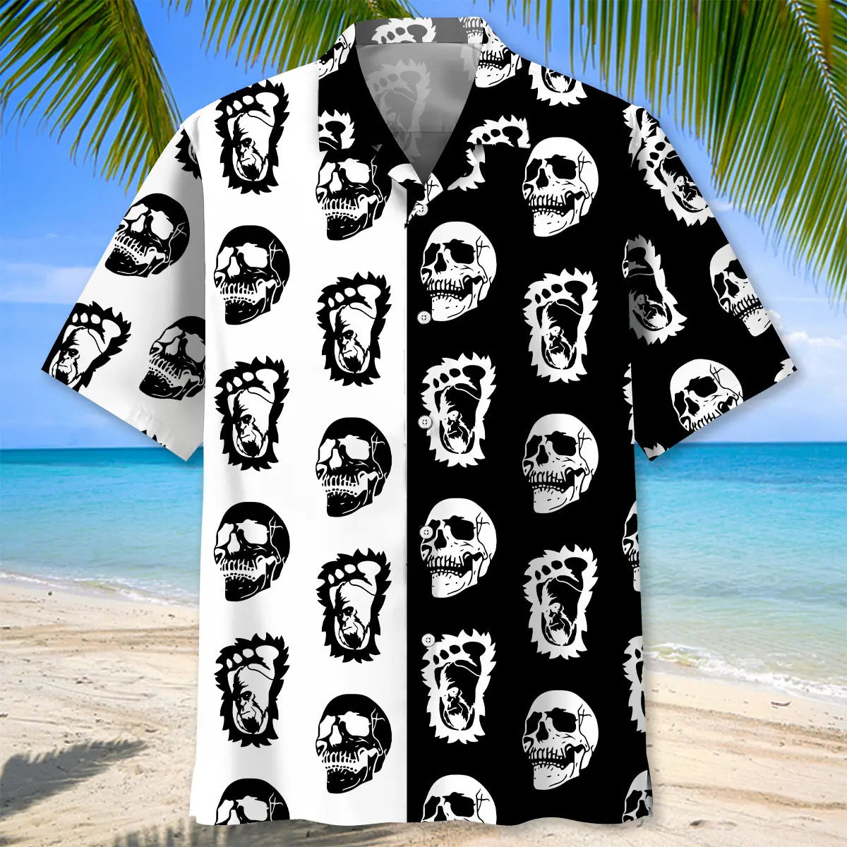 Halloween Bigfoot Silhouette Skull Hawaiian Shirt For Halloween Parties, Beach Trips, And Bold Seasonal Style