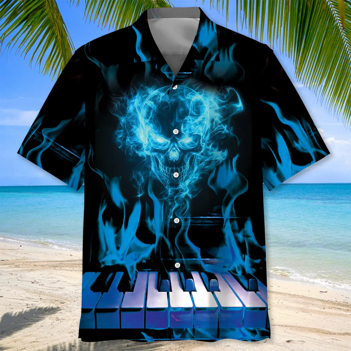 Halloween Skull Piano Hawaiian Shirt For Tropical Holidays, Outdoor Gatherings, And Everyday Comfort