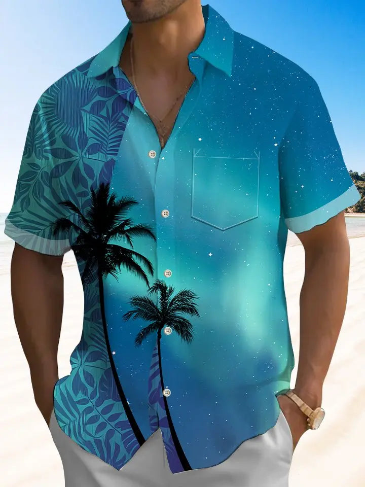 Floral Tropical Island Hawaii Beach Plant Leaves Hawaiian Shirt For Summer Vacation, Beach Travel, And Casual Wear