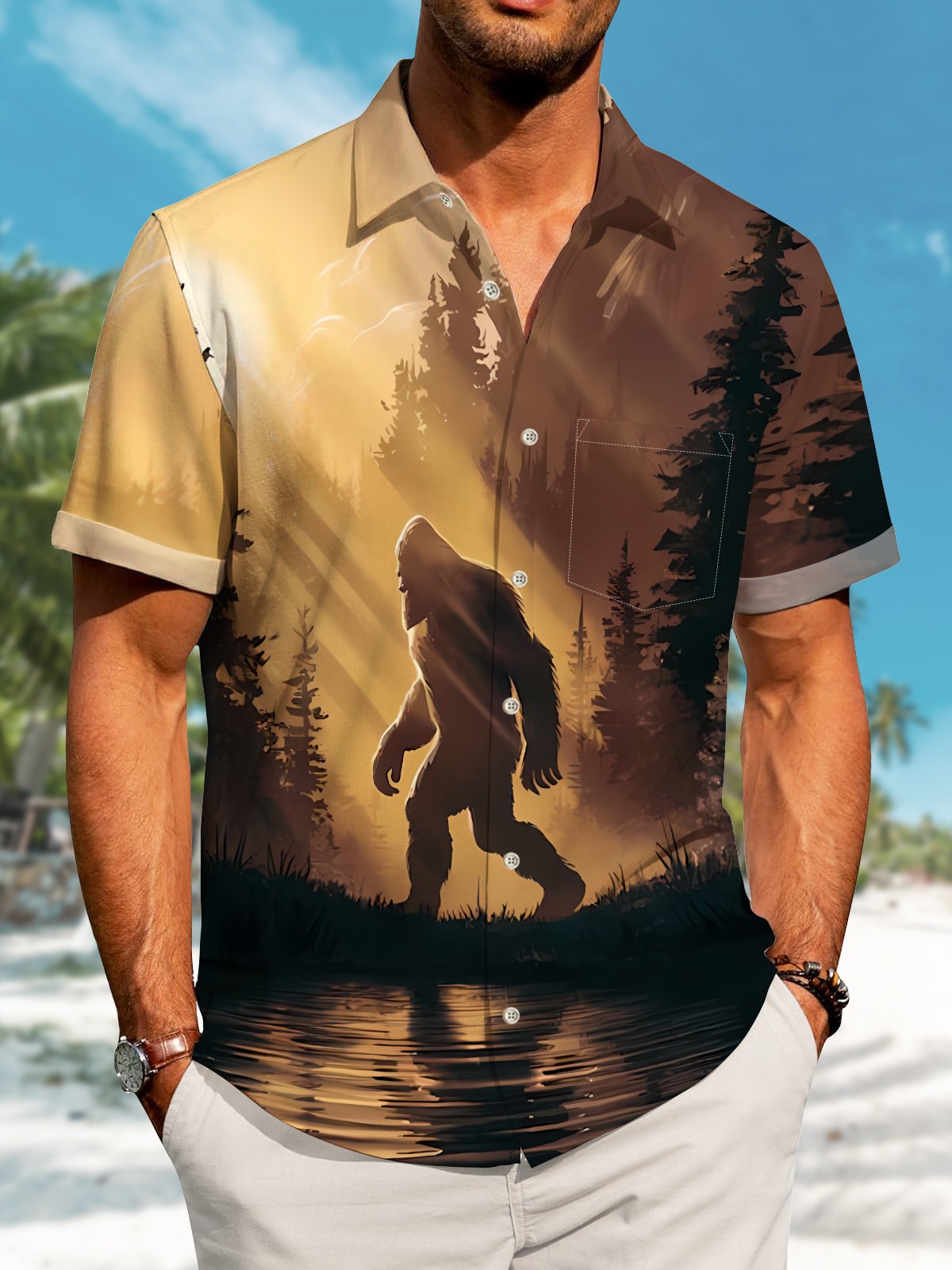 Creative Hawaii Resort Bigfoot Hawaiian Shirt For Coastal Getaways, Outdoor Gatherings, And Thoughtful Gift Giving