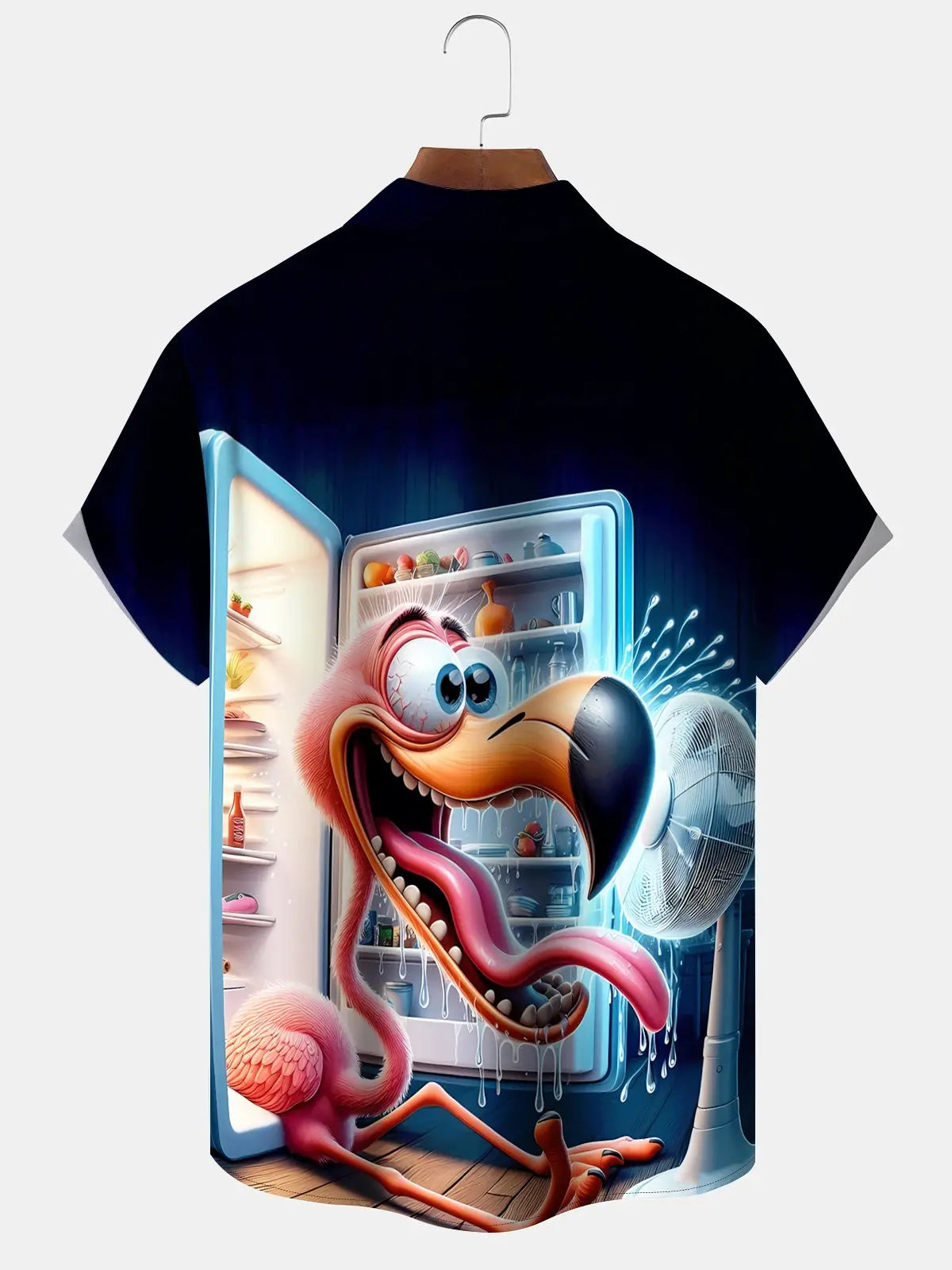 Creative Hawaii Resort Hot Flamingo Refrigerator Hawaiian Shirt For Summer Vacation, Beach Travel, And Casual Wear
