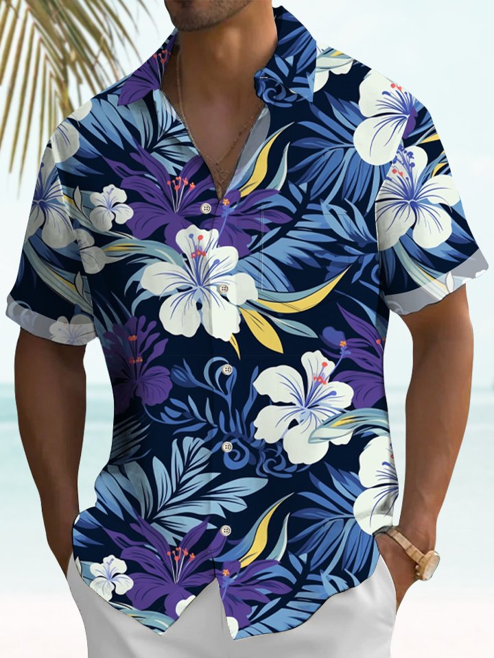 Floral Tropical Island Aloha Beach Vacation Hawaiian Shirt For Resort Trips, Coastal Parties, And Warm Weather Style