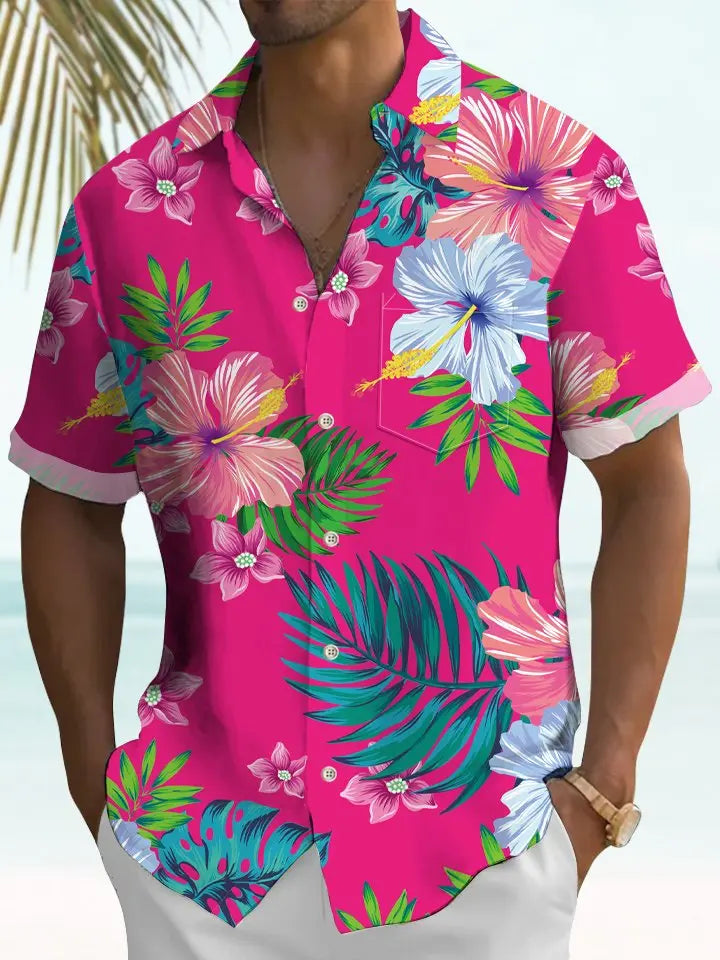 Floral Tropical Hawaiian Shirt For Coastal Travel, Casual Events, And Comfortable Summer Wear