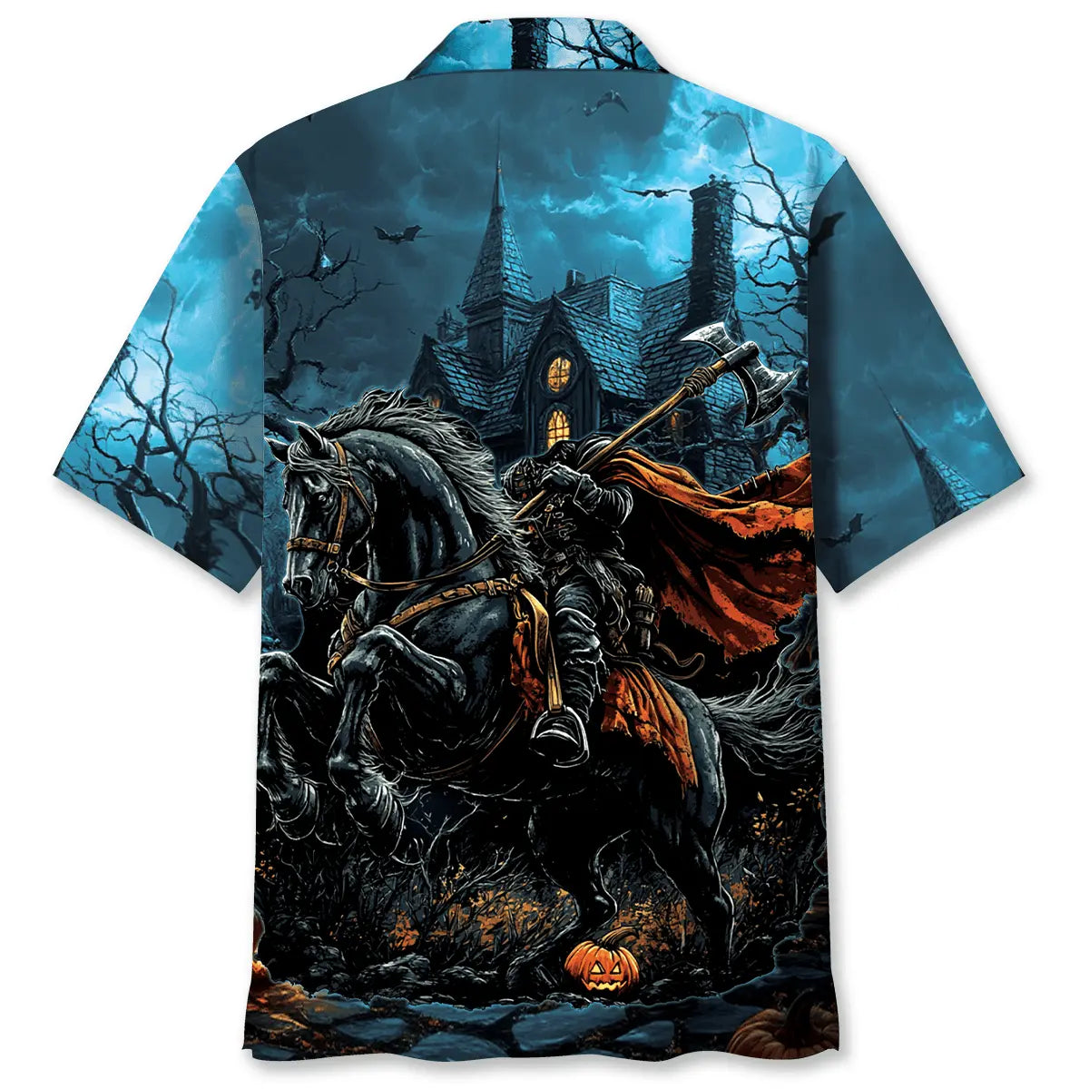Halloween Headless Horseman Hawaiian Shirt For Spooky Events, Resort Travel, And Creative Warm Weather Wear