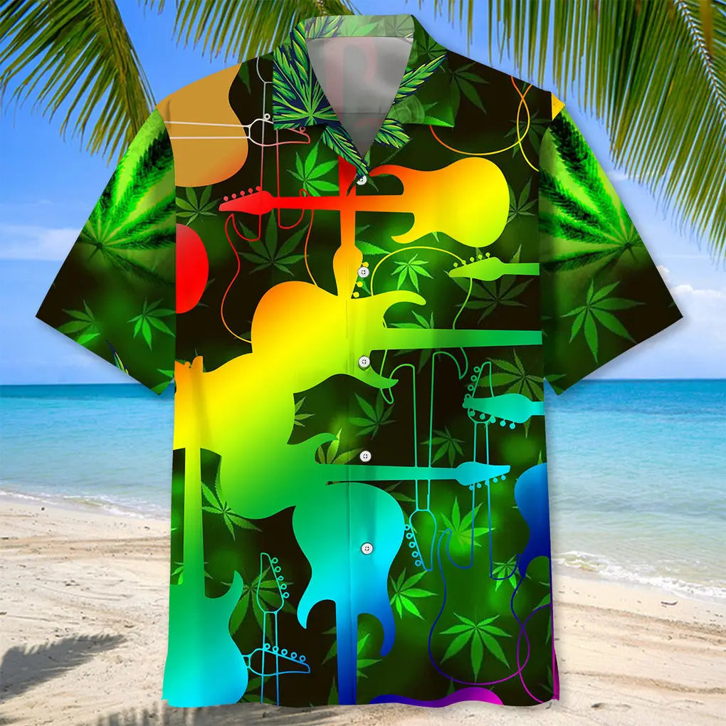 Abstract Hippie Guitar Hawaiian Shirt For Concert Lovers, Tropical Holidays, And Thoughtful Gift Giving