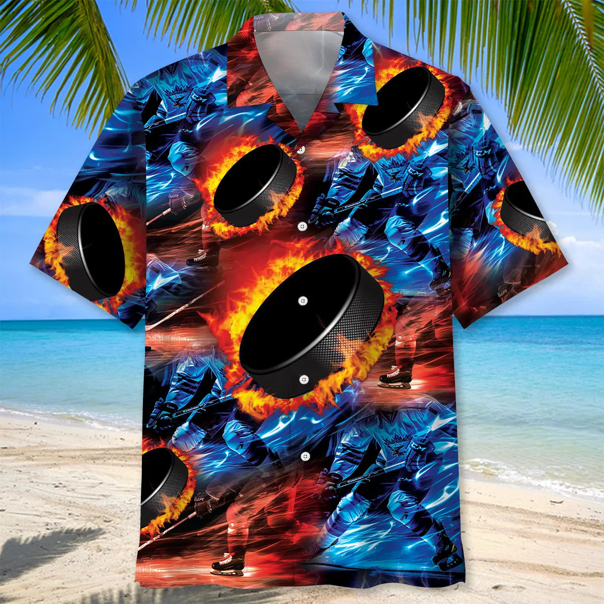 Hockey Puck Thunder Hawaiian Shirt For Poolside Gathering, Summer Vacation, And Easygoing Fashion