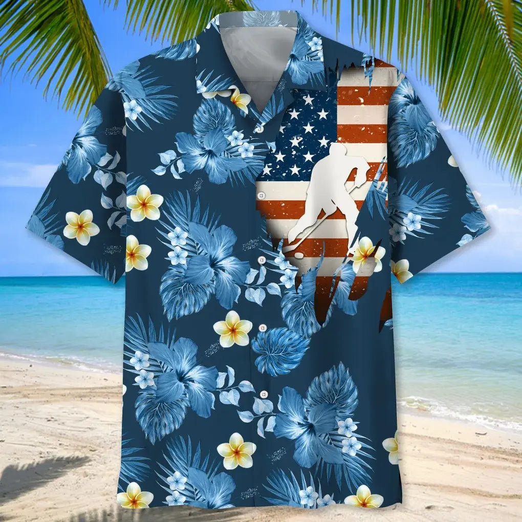 American Tropical Hockey Hawaiian Shirt For Summer Celebrations, Resort Days, And Relaxed Everyday Wear