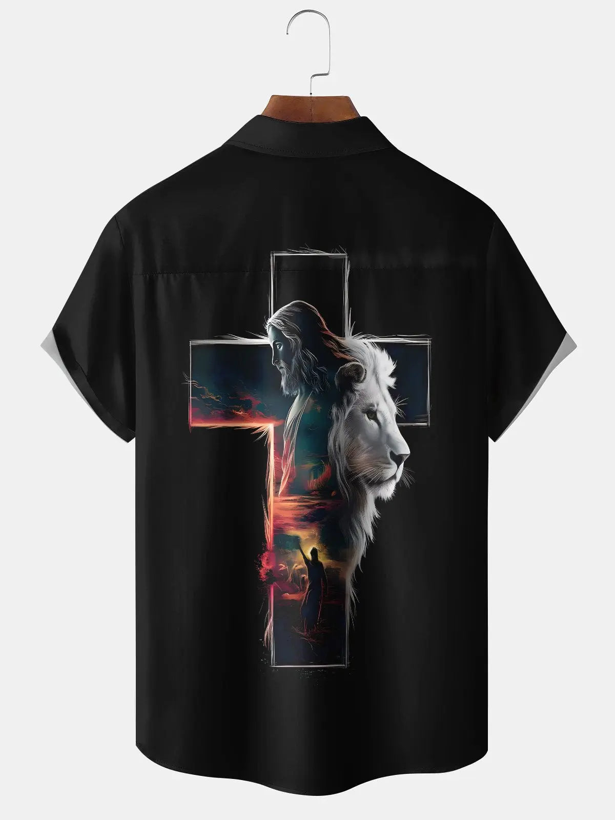 Holiday Easter Cross Lion Faith Hawaiian Shirt For Holiday Parties, Tropical Vacations, And Festive Gift Giving