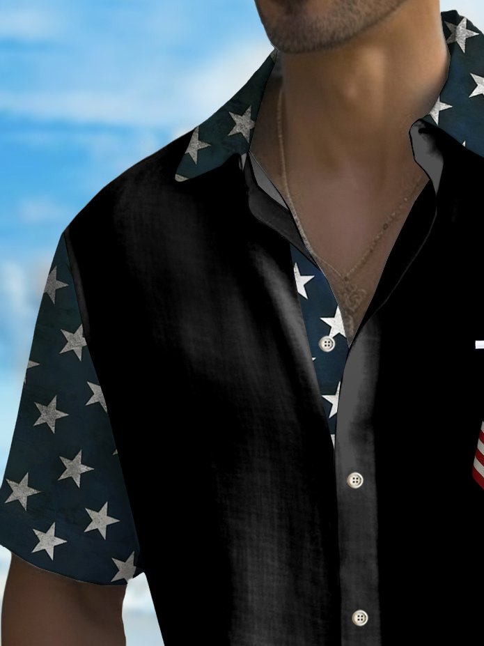 Holiday Independence Flag Cross Tall Hawaiian Shirt For Winter Celebrations, Beach Travel, And Relaxed Holiday Wear